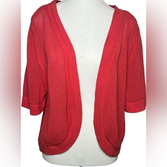 Catherines Cardigan Women’s 1X 18-20W Coral Open Front Short Sleeve Knit - Picture 2 of 8